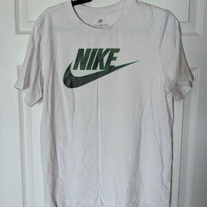 Nike Men's White Logo Tee with Green Accent
